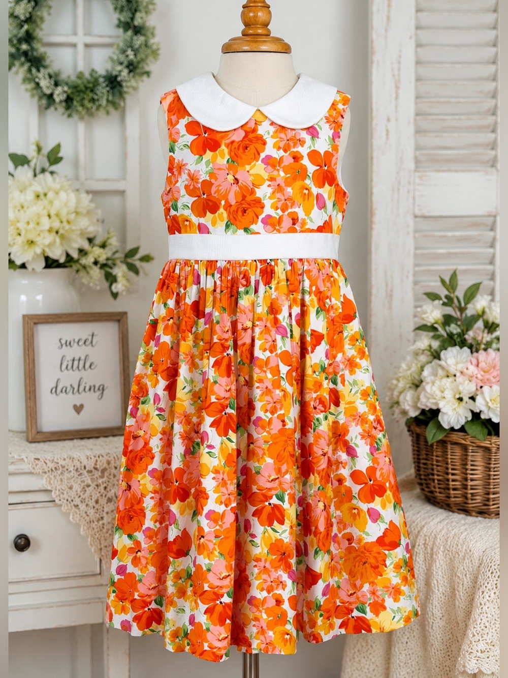 Jayne Copeland Floral Peter Pan Collar Party Dress Girls 5 Early 90s Cotton